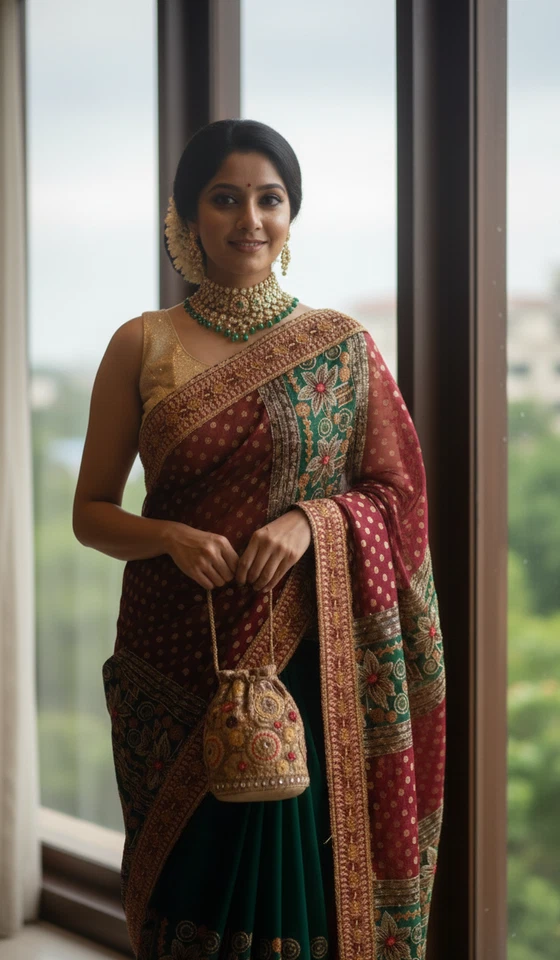 Used Indian Saree Party Wear Wedding Sari Bollywood Ethnic Pakistani - Image 1 of 4