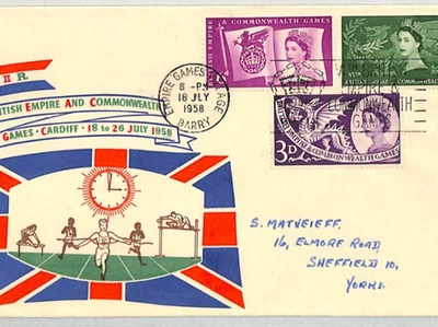 GB Wales QEII 1957 FDC Commonwealth Games *BARRY* Slogan ILLUSTRATED Sport XE191 - Image 1 of 4