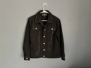 St John Sport Size M Cotton Stretch Denim Rhinestone Embellished Jean Jacket - Picture 1 of 6