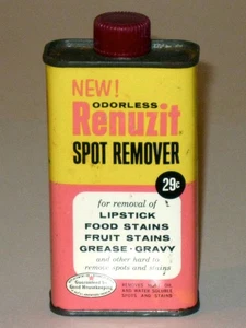 Vintage 1940s New Odorless RENUZIT Spot Remover Advertising Tin Can! - Picture 1 of 6