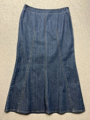 Vintage Talbots Denim Mermaid Fit N Flare Midi Skirt Womens 10 Modest Stretch - Image 1 of 4