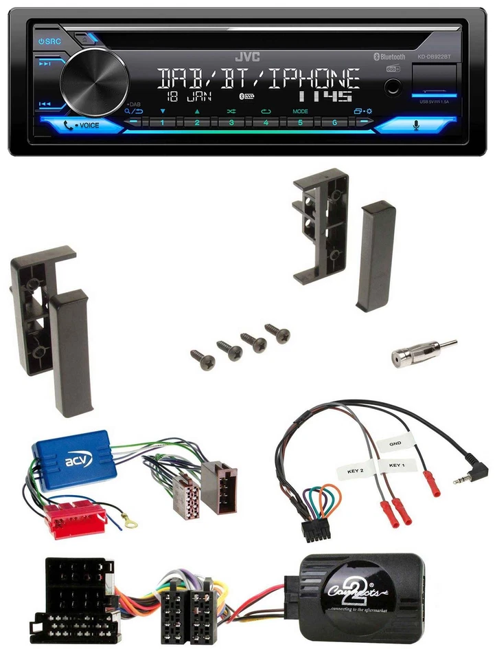 JVC Bluetooth Lenkrad USB DAB CD Autoradio für Audi A3 A4 A6 99-00 Aktivsystem - Bild 1 von 4