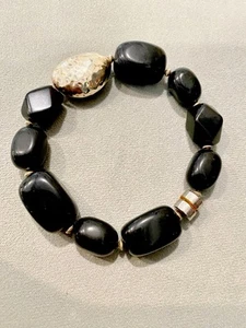 SILPADA Sterling Silver Black Quartz Bead Hammered Magnetic clasp Bracelet B1328 - Picture 1 of 7