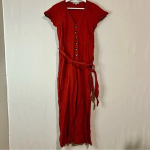 Madewell Women’s Linen Cotton Pleat Sleeve Jumpsuit Red Size 4 EUC - Picture 1 of 8