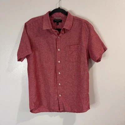 Banana Republic Camp Shirt Mens M 100% Linen Red Short Sleeve Button Front Slim - Image 1 of 4