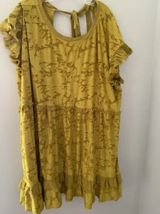 Anthropologie Playful Ruffle Knit Mini Dress SZ 3X Yellow Y2K Festival Boho Arts - Picture 1 of 19