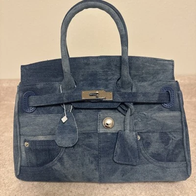 Niche 复古女式手提包钱包牛仔蓝色 — 第 1/4 张图片