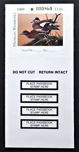 1989 Michigan "Hunter" Duck Stamp, MI14, Passbook Agency Tab, Wigeons - Bild 1 von 2