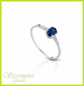 ANELLO ORO BIANCO 18K CON ZAFFIRO E DIAMANTI NATURALI 0.48 CARATI CERTIFICATO - Foto 1 di 4