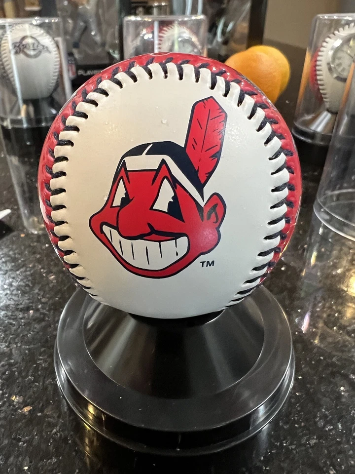Cleveland Indians retro MLB Baseball Clock In Case Made By Rawlings. - Image 1 of 4