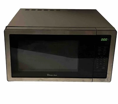 USED Magic Chef Countertop Microwave Oven ~1-Cu-Ft 900W Turntable Steel/Black - Image 1 of 4