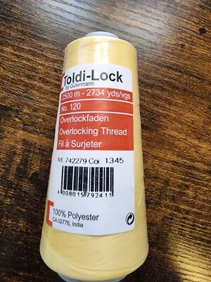 5 TOLDI-LOCK OVERLOCK THREAD. By Gutermann 100% Polyester, 2734 Yd Each, Yellow - Image 1 of 2
