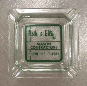 Vintage Roth & Ellis Mason Contractors Glass Ashtray - Emmaus PA - Advertising - Picture 1 of 12