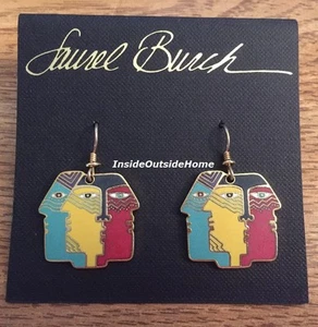 Orecchini Laurel Burch volti antichi colorati cloisonne placca oro nuovi RET un set - Foto 1 di 4