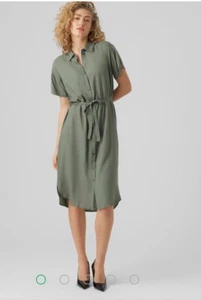 Vero Moda Bumpy Calf Shirt Dress Laurel Wreath Green UK 24 EU 52 US 20 Bnwt - Picture 1 of 12