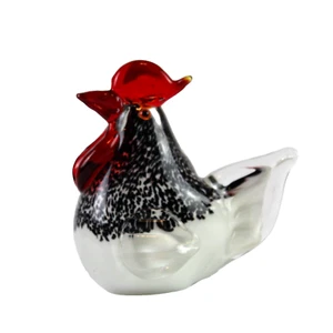 Hand Blown Art Glass Rooster Paperweight Chicken Red Black White 5.75" Tall - Picture 1 of 7