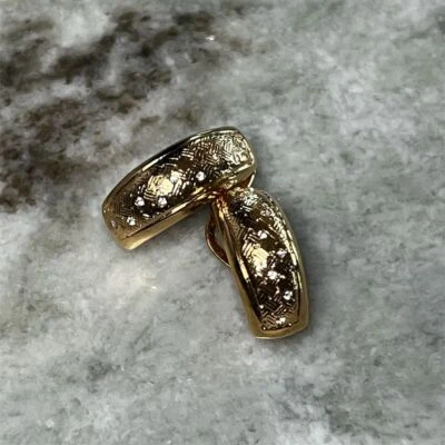 Premier Designs Gold Plated Half Hoop Earrings w/ Clear Crystals Clip on/Pierced - Image 1 of 4