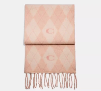 New Coach Argyle Print Oversized Muffler CE486  IVORY & PINK Below $228 Retail - Image 1 of 2