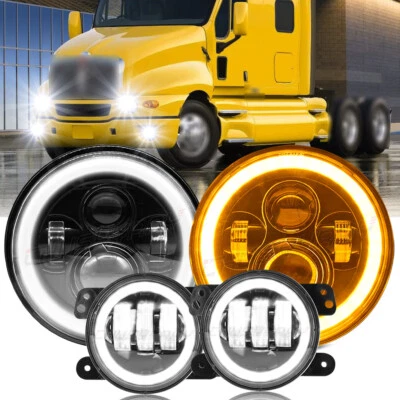 Faros LED redondos de 7 pulgadas + combo de luces antiniebla LED de 4 pulgadas para Kenworth T2000 Halo Foto 1 de 4