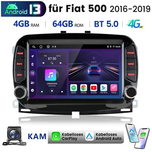Carplay Autoradio Für Fiat 500 16-2019 Android 13 GPS Navi WIFI SWC DAB+ BT +KAM - Bild 1 von 18