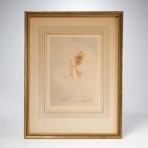 V Winthrop Newman Art Deco Giratoria Niña Firmado Color Grabado Enmarcado 16"h - Imagen 1 de 7