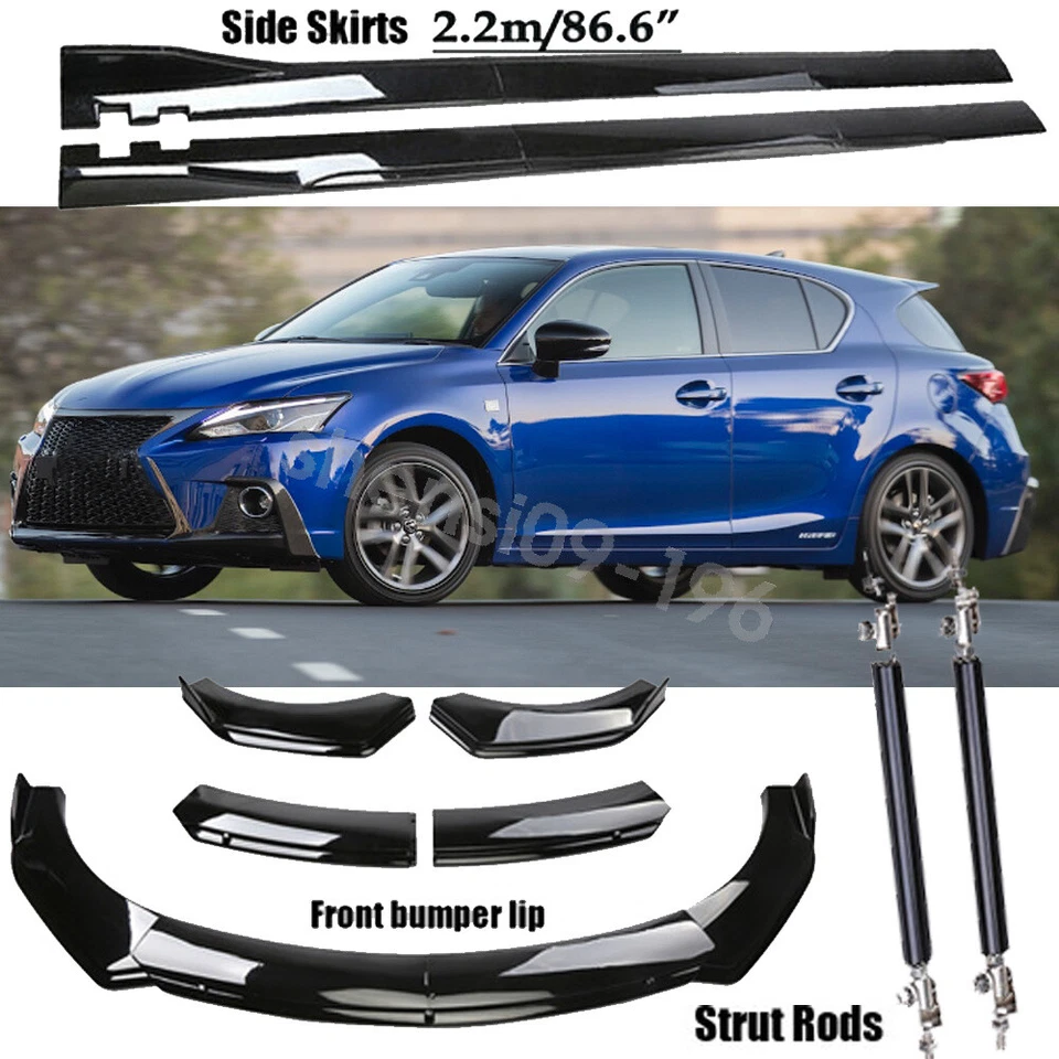 Glossy Front Bumper Lip Spoiler Splitter +Strut Rods For LEXUS CT200H 2014-2017 Foto 1 de 4
