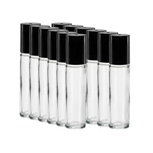 12-Pack Refillable 10ml Glass Roll-On Bottles with Black Caps - Picture 1 of 7