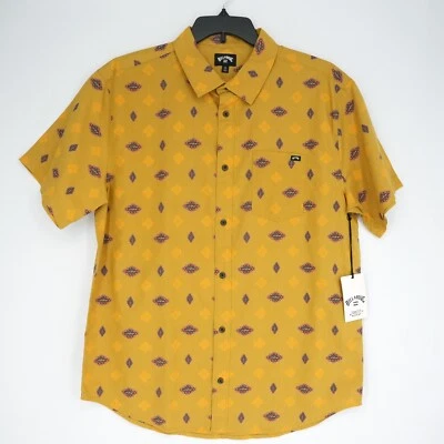 Billabong Men's Short-Sleeve Shirt L Gold Black Orange Brown Geo NWT - Image 1 of 4