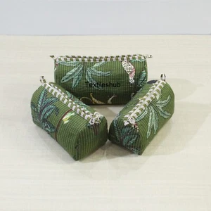 Indisch grün Tiger Baumwolle gesteppt Kulturbeutel Kosmetik Aufbewahrungstasche 3 Stück USA - Bild 1 von 5