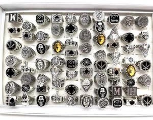 New 25pcs Top Styles Retro Metal Alloy Men Ring Punk Style Male Biker Jewelry - Picture 1 of 9