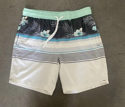 Carbon swim trunks gray & blue stripes men's sz M - Image 1 of 4