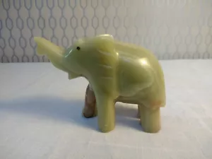 Vintage Small Stone Elephant Figurine Hand Carved Smooth Onyx Animal Sculpture - Picture 1 of 8