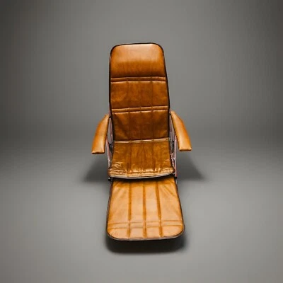 Vtg MAULE MARGA Reclining Vegan Leather Camper Folding Chair Foot Rest MCM - Image 1 of 4