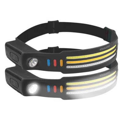 KryoLights 2er-Set Akku-Stirnlampen & Flutlicht, 3 SMD-COB-LED-Bänder, 3.000 lm