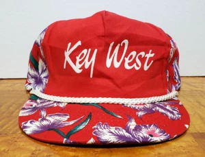 Vintage 80s Key West Red Snapback Cap Hat Floral Surf - Picture 1 of 6