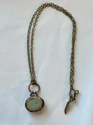 Collar colgante de cerámica esmaltada artesanal - azul, marrón, cobre Foto 1 de 4