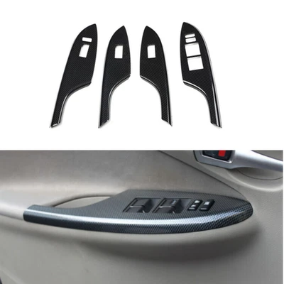 Interruptor de ventana de puerta de fibra de carbono ABS cubierta de elevación moldura para Toyota Corolla 2007-2013 Foto 1 de 4