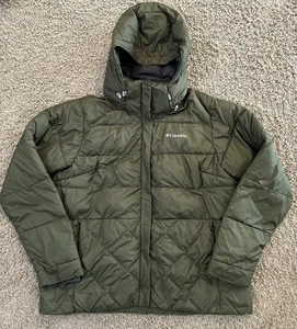 Columbia Men's Puffer Jacket XL Lightweight Detachable Hood Olive Green Coat - Picture 1 of 12