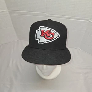 Kansas City Chiefs Hat Cap Fitted Mens 6 7/8 Black Red Football Logo New Era Euc - Picture 1 of 6