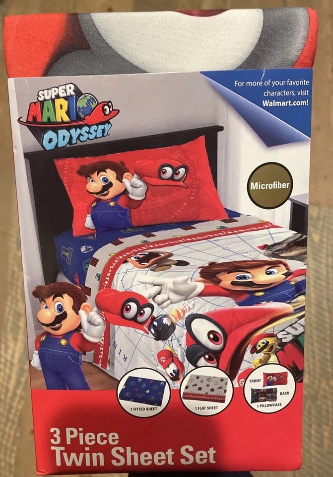 Authentic Super Mario 3 Piece Twin Sheet Set Microfiber Nintendo Yoshi