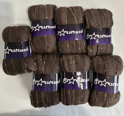 Lot Set of 7 Knitting Fever STARSTRUCK Yarn Brown and Gold Color # 3 Sequin Flat - Image 1 of 4