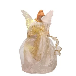 14" Fiber Optic Ivory and Gold Animated LED Angel Treetop - Picture 1 of 9