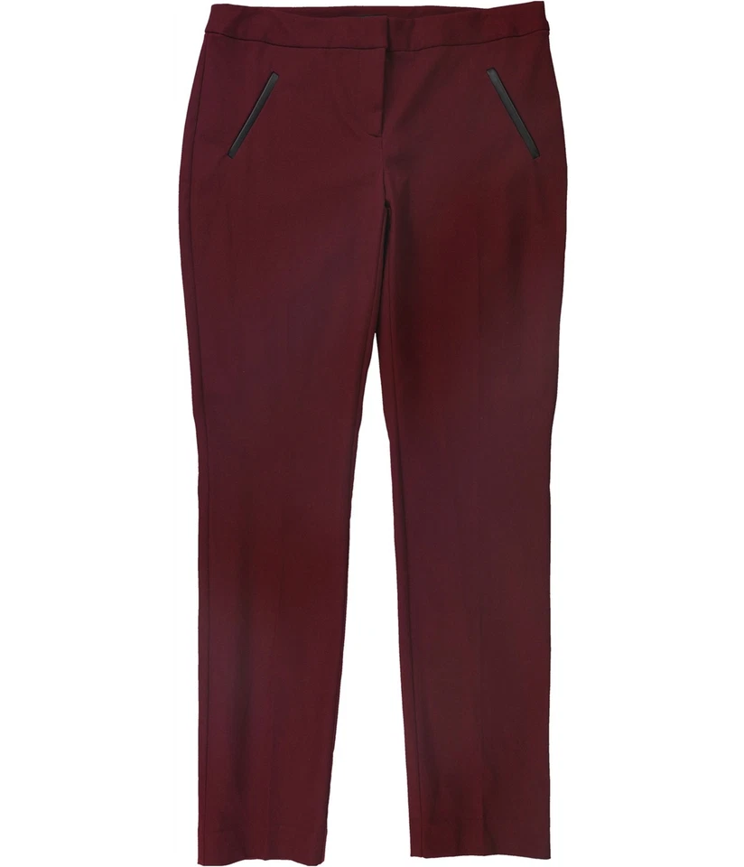Alfani Womens Faux Leather Trim Casual Trouser Pants, darkred, 12 - Image 1 of 1