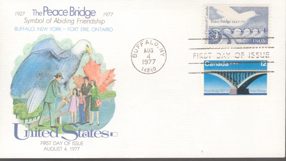 1977 FDC - Joint Issue with Canada - the Peace Bridge - Image 1 of 1