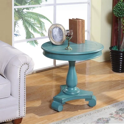 Rene Round Wood Pedestal Side Table,Teal - Image 1 of 4