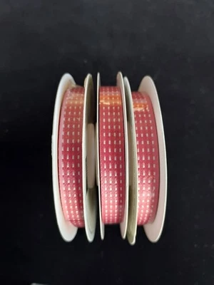 Stampin' Up! PRIMROSE PETALS Ribbon Stain Stitched  3/8” 10 Yds Retired Red - Image 1 of 2