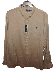 Polo Ralph Lauren langärmliges Leinenhemd XXL klassische Passform beige $ 138 neu mit Etikett - Bild 1 von 7