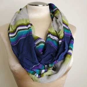 Cejon Infinity Scarf Circle Blue Green Purple Stripe 21" Wide 34" Drop Y2K Flaws - Picture 1 of 15
