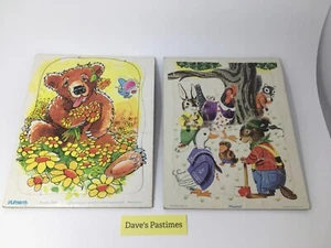 Playskool Puzzle 2 Stück 1976 - Tier Kaninchen Baum und Bär - Bild 1 von 5