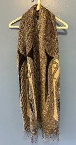 Scarf/Shawl/Wrap~Brown Tones, Rectangle with Fringe, 77"x20", Excellent Cond. - Picture 1 of 2